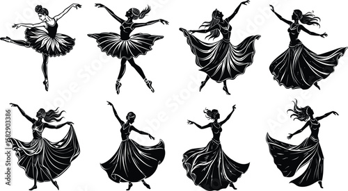 Graceful ballerinas dancing in elegant flowing dresses ballet dancers