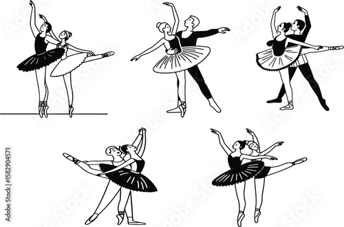 Graceful ballet dancers performing elegant poses performance elegance