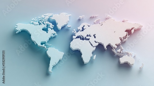 Stylized 3D Planet Earth Map on Soft Pastel Gradient Background, Calm Global Outlook Concept Design