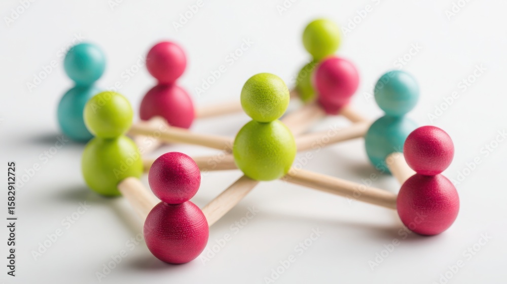 Obraz premium A group of colorful wooden pegs positioned creatively on a table as an abstract representation of connection and unity
