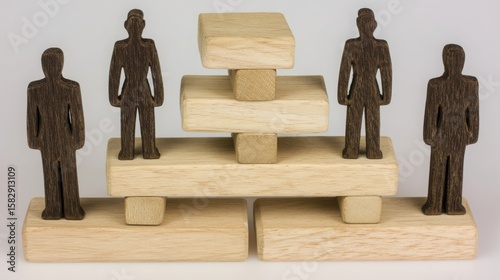 Wooden sculpture depicting a man and woman symbolizing business growth syndicate icon concept for structured diagram