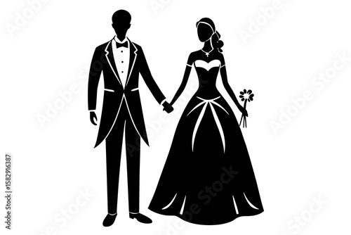 silhouette of bride and groom