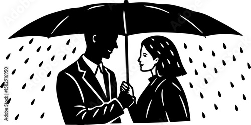 young couple under umbrella