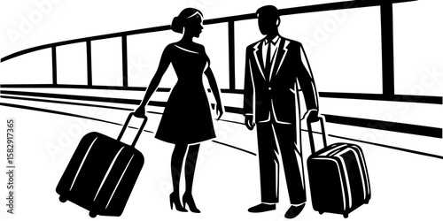 silhouettes of people with suitcases
