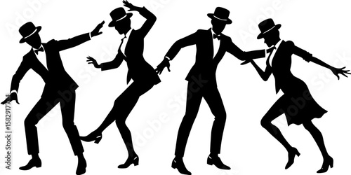 silhouettes of dancing women