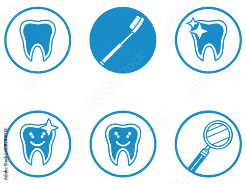 Dental health icons featuring teeth toothbrush and dental mirror