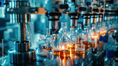 Manufacturing Link: Biomanufacturing processes optimized with AI (e.g., fermentation monitoring, lab robotics). stock photo --ar 16:9 --raw --v 6 Job ID: d62c1ee0-e5fd-4540-b446-fe4f8db72021