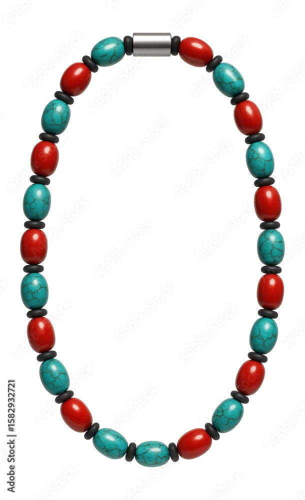 Obraz premium Long beaded necklace with alternating turquoise and coral stones