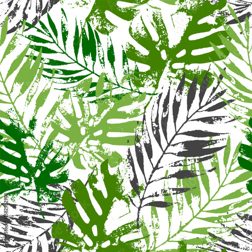 Art illustration: rough grunge tropical leaves filled with marble texture, do...