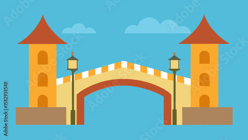Bridge into fantasy market square vector illustration