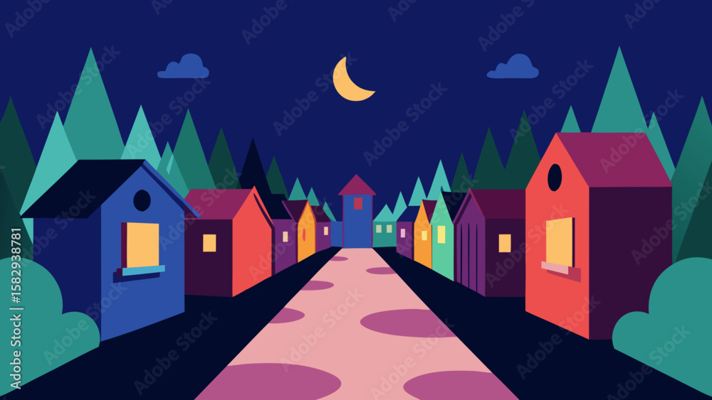 Fototapeta premium Backyard alley of tiny magical houses vector illustration