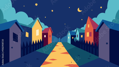 Backyard alley of tiny magical houses vector illustration