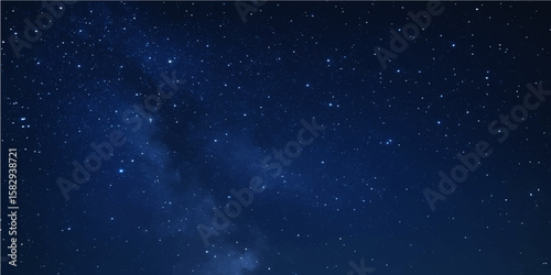Starry night sky with cosmic blue light and distant galaxies