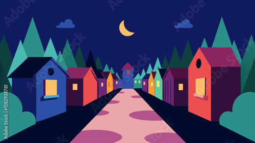 Backyard alley of tiny magical houses vector illustration