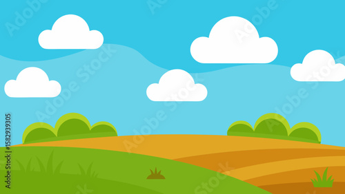 field with patches of grass and sky vector illustration