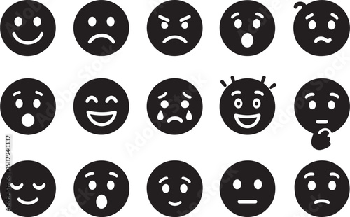 Diverse expressive faces icons emotion happy