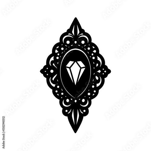 Ink sketch brooch with gem silhouette