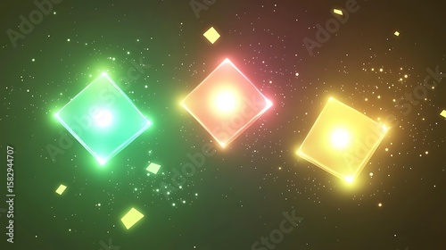 Three glowing squares in pastel colors, digital artwork