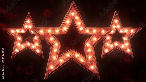 Three glowing stars, vintage style, on dark background
