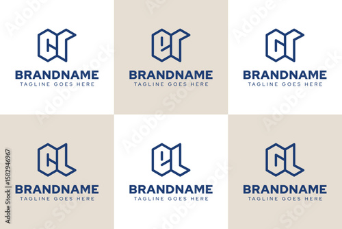 Letters CR ER GR CL EL GL Geometric Logo Set, for RC RE RG LC LE LG initials