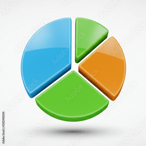 A pie chart with four segments in blue green orange and light green colors on a white background