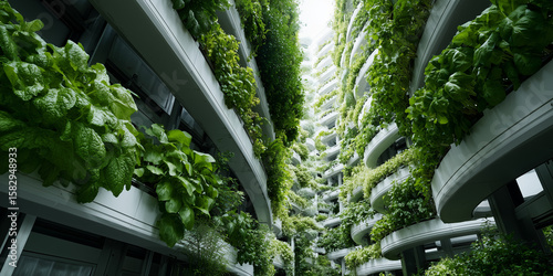 Innovations in urban agriculture for food security vertical gardens in eco-friendly buildings sustainable environment aerial view