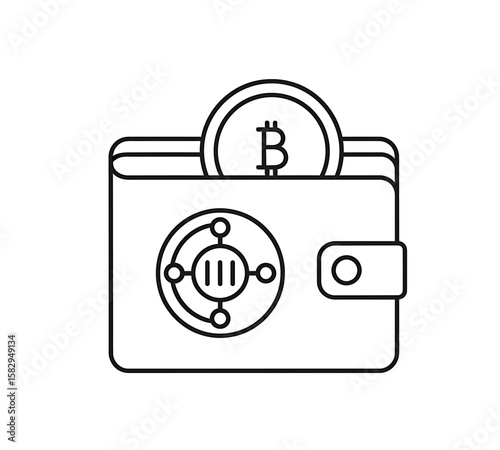 Bitcoin in Wallet Line Art Symbol of Digital Currency and Financial Technology
