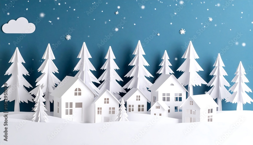 Fototapeta premium Winter village paper craft