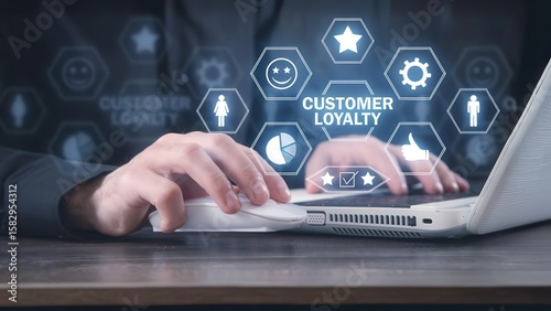 businessman pressing virtual button