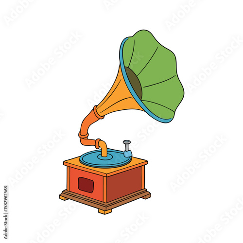 Vintage Gramophone Colored Drawing