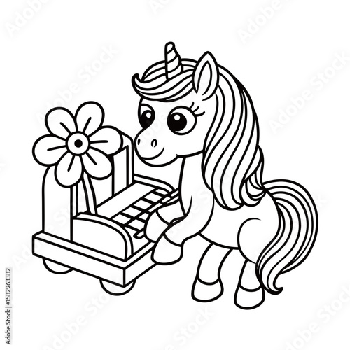 Printable Unicorn Playing Hide and Seek Coloring Page