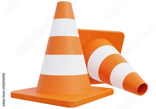 Traffic cone icon industrial accident prevention concept in construction. Safety warning sign symbol. 3d illustration.