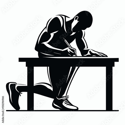 A Athlete signing autographs. Career Job Profession Occupation Employment Work Clipart Line Art Vector Illustration. Sportsperson giving signature supporter obtaining notation on souvenir.