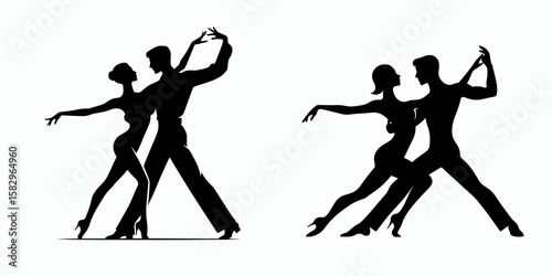 A Dancer rehearsing with partner. Career Job Profession Occupation Employment Work Clipart Line Art Vector Illustration. performer training along side collaborator practicing movement.