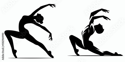 A Dancer stretching before performance. Career Job Profession Occupation Employment Work Clipart Line Art Vector Illustration. Female artist warming body prior gig leg extension readying.