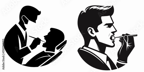 A Dentist cleaning teeth. Career Job Profession Occupation Employment Work Clipart Line Art Vector Illustration. Oral hygiene professional dental care examining and scaling enamel.