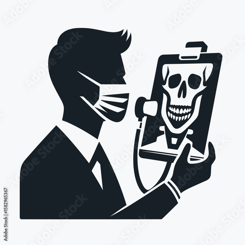 A Dentist taking X rays. Career Job Profession Occupation Employment Work Clipart Line Art Vector Illustration. Tooth doctor doing dental photography for oral examination health check.