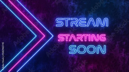 Obraz na plátně stream starting soon neon lights text and arrow on blue pink concrete wall, stre