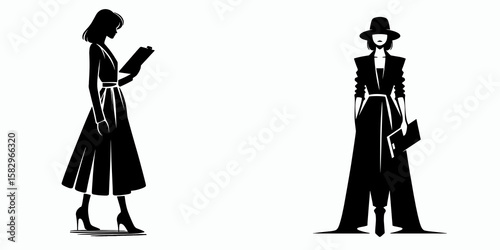 A Fashion designer attending show. Career Job Profession Occupation Employment Work Clipart Line Art Vector Illustration. Apparel creator at exhibition vogue concept garment artist.