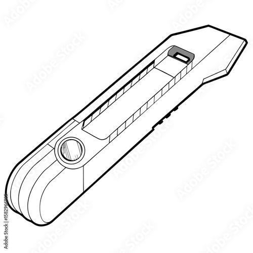 Box cutter with ergonomic handle in minimalist line drawing style  