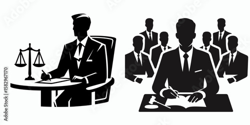 A Lawyer attending meeting. Career Job Profession Occupation Employment Work Clipart Line Art Vector Illustration. Advocate present at parley legal expert participating during consultation.