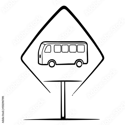 Bus stop sign illustration with bus in minimalist style  