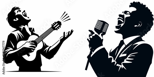 A Musician expressing joy. Career Job Profession Occupation Employment Work Clipart Line Art Vector Illustration. Player showing gladness happy person making upbeat sound.