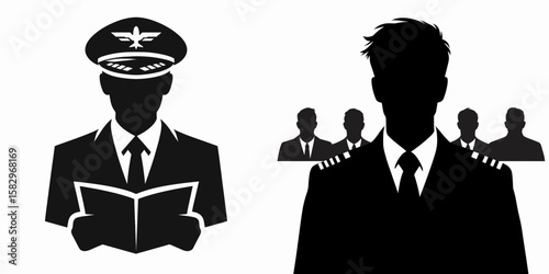 A Pilot attending briefing. Career Job Profession Occupation Employment Work Clipart Line Art Vector Illustration. Aviator present at preflight instruction preparation prior to air travel.