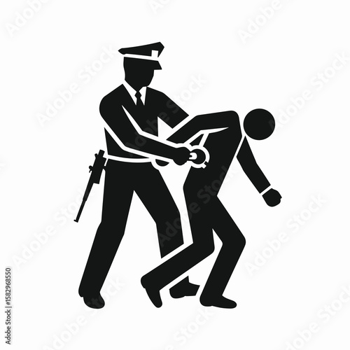 A Police officer arresting criminal. Career Job Profession Occupation Employment Work Clipart Line Art Vector Illustration. Law agent making apprehension of wrongdoer public safety.