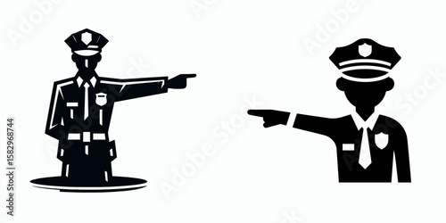 A Police officer directing traffic. Career Job Profession Occupation Employment Work Clipart Line Art Vector Illustration. Uniformed cop handling auto flow ensuring vehicle movement.