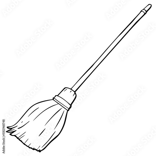 Simple broom illustration in black and white on a white background  