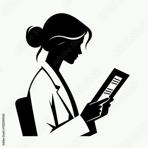 A Scientist reading research paper. Career Job Profession Occupation Employment Work Clipart Line Art Vector Illustration. Investigator examining study document gaining knowledge from new.