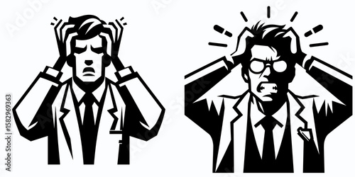 A Scientist showing frustration. Career Job Profession Occupation Employment Work Clipart Line Art Vector Illustration. Researcher displaying annoyance feeling of upset during experiment.
