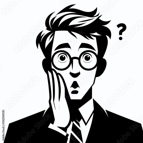 A Teacher looking surprised. Career Job Profession Occupation Employment Work Clipart Line Art Vector Illustration. Educator with stunned expression mentor showing amazement at schoolwork.